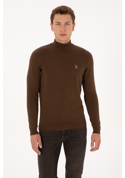 U.S. Polo Assn. Erkek Slim Fit Boğazlı Kahverengi Basic Kazak 50313712-VR029