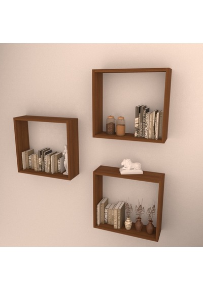 Rafkestir 3 Lü Box Raf Set Hareli Ceviz (Mat)