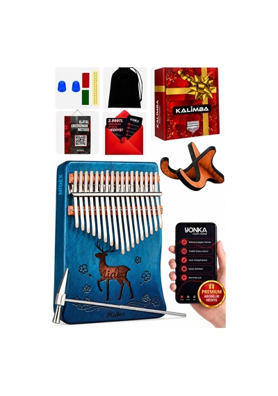 Midex Klx-510-pak Hakiki Ağaç Geyik Desenli Kalimba 17 Tuşlu Full Set