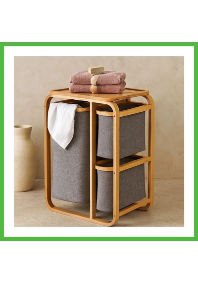 Vaveni Ahşap Bambu 3 Bölmeli Çamaşır Sepeti 50x30x70 Cm Arz
