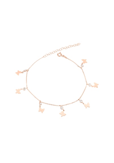 Brezza Lusso Jewelry Kelebek Figürlü Clasical Taşlı Sallantılı Gümüş Kadın Ayak Halhal Rose