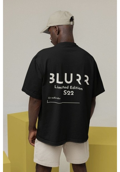 Flood Of Style Erkek Siyah Blurr Baskılı Oversize Bisiklet Yaka Tshirt