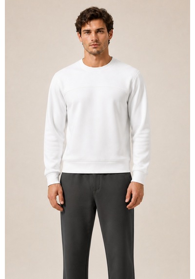 Redline Steni Yeni Sezon Erkek Regular Fit Kışlık Bisiklet Yaka Sweatshirt Beyaz