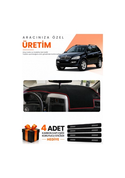 Ssangyong Kyron 2005-2012 Uyumlu Torpido Koruma Örtüsü Oto Kılıfı - Siyah Kırmızı