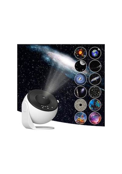 Planetaryum Galaksi Projektörü Gece Lambası - 12 Adet Full Hd Uzay Projeksiyon Diski, Ayarlanabilir Konsantrasyon Uzu