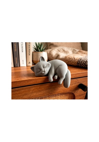 Uyuyan Kedi Figürü 10x8 Cm Dekoratif Biblo Raf Süsü Yeşil