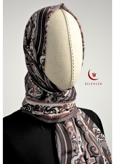 Bilenler Etnik Desenli Pamuklu Şal 70x190 Cm Vizon