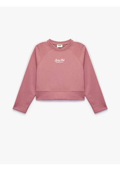 Koton Uzun Kollu Viskon Karışımlı Biyeli Bisiklet Yaka Baskılı Sweatshirt Pembe 7wkg10355ak Gül