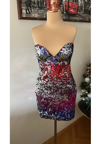 Chica Rosa Fashion Pullu Çok Renkli Straplez Mini Elbise