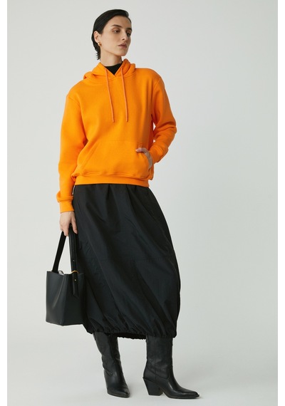 Ethıquet Diane Kadın İçi Polarlı Yumuşacık Comfort Fit Kapüşonlu Turuncu Sweatshirt