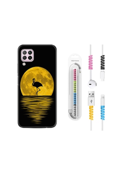Huawei P40 Lite Kılıf Kablo Koruyuculu Ay Ve Flamingo 1775