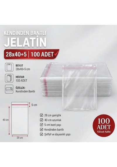 28x40+5 Bantlı Jelatin Poşet