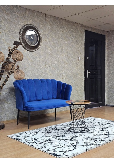 Zafir İkili Papatya Çay Seti Koltuk Siyah Boyalı Sivriltme Ayak, Balkon, Salon, Ofis, Koltuk Takımı Mavi