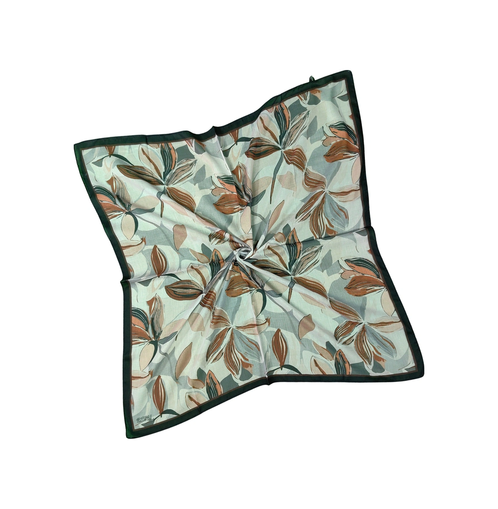Mim Eşarp Ebruli Soft Pamuklu Çiçek Desenli Eşarp - 95x95 Cm Siyah - Yeşil