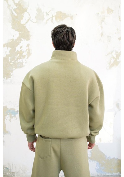 Soft Yeşil Cozy Basic Yarım Fermuar Oversize Sweatshirt Soft Yeşil