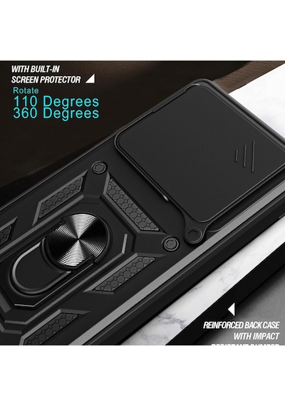 Xiaomi Mi 17t İle Uyumlu Kılıf Magnetik Standlı Kamera Korumalı Sürgülü Kapak Siyah