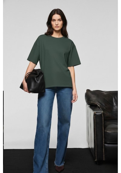 Soft&Basic Kadın 4'lü %100 Organik Pamuk Oversize Fit Basic Yuvarlak Yaka T-shirt Siyah-beyaz-bordo-haki