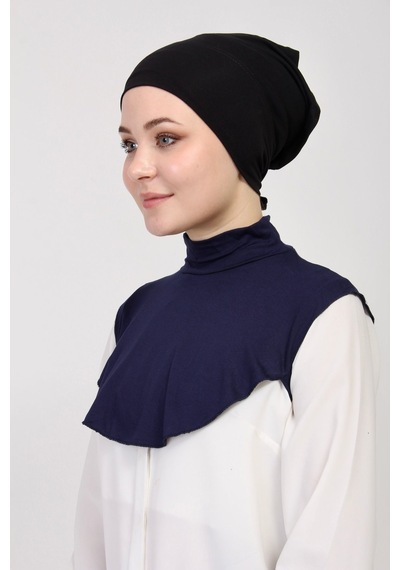 Manolyaşal İslamic Hijab Düz Balıkçı Yakalı Kurtarıcı Boyunluk Lacivert
