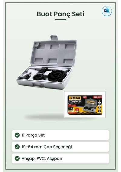 Buat Panç Seti 11 Parça İle 64 Mm Matkap Ucu Ahşap Pvc Alçıpan Sa