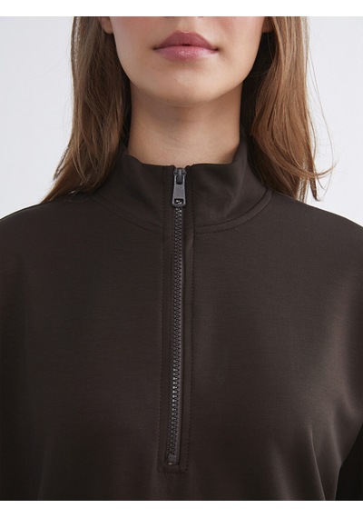 Lcw Modest Kahverengi Dik Yaka Oversize Kadın Sweatshirt Tunik