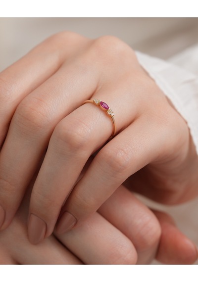 Debora Jewelry 14 Ayar Altın Markiz Model Pembe Taşlı Yüzük