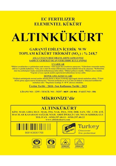 ALınkükürt Elementel Toz Kükür.T 25 KG