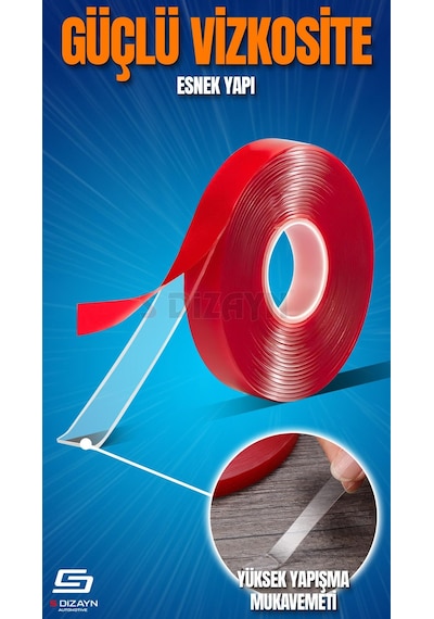 S-dizayn Çift Taraflı Bant 10mm X 5 Metre 5'li Paket Şeffaf Silikon Vhb Bant A+kalite 10 MM x 33 M