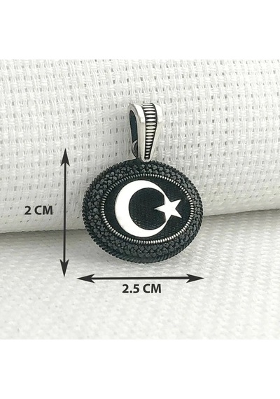 925 Ayar Gümüş Siyah Taşlı Ayyıldız Motifli Kolye Ucu Gümüş