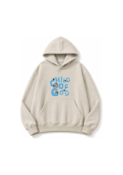 Herkesemoda Chil Of God Yazı Baskılı Kanguru Cepli Oversize Sweatshirt Bej