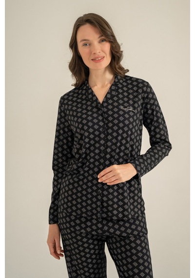 Pierre Cardin Kadın Siyah Nakışlı Gömlek Pijama Takımı Pc9290-s-v1 Pc9290-s-v1