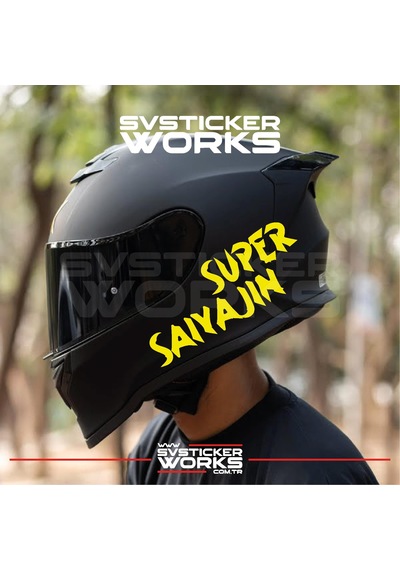 Super Saiyajin Yazılı Kask Sticker Tüm Kasklar Uyumlu Tek Yön 1 Adet Sarı