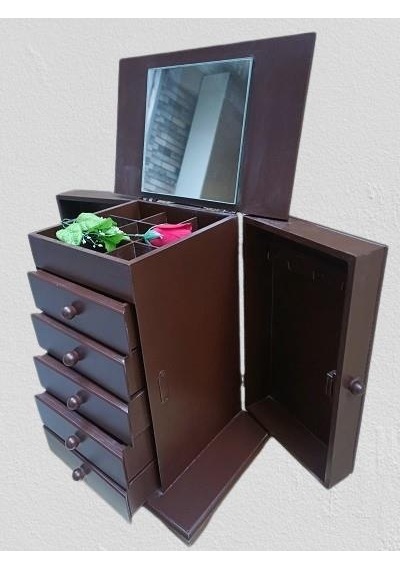 Hobi Erdl Model90525 7çekmeceli Takı Şifonyer Kutu Aynalı Ceviz Renkli El Yapım