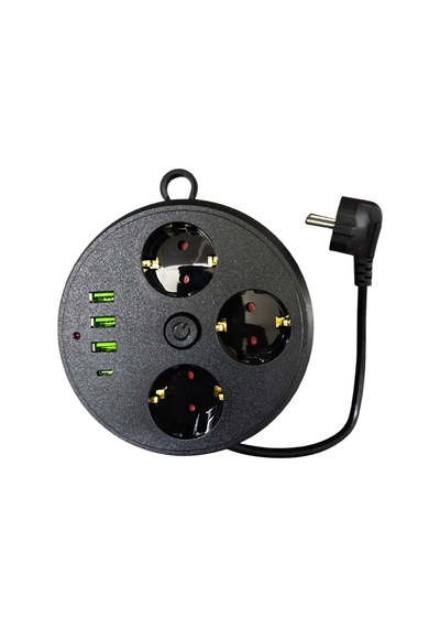3 Lü Akım Korumalı Priz Makaralı Anahtarlı 16a 4000 Watt 3 X Usb - 1 Type-c 3395