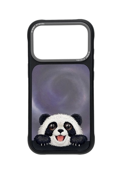 Panda İphone 18 Pro Max Uyumlu Magsafe Kılıf Gerçek Nakış İşlemeli, Takip Eden Gözlü Siyah