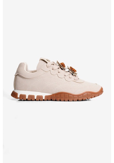Mubiano Kadın Süet Sneaker Çiçek Aksesuarlı Günlük Spor Ayakkabı Nira Bej