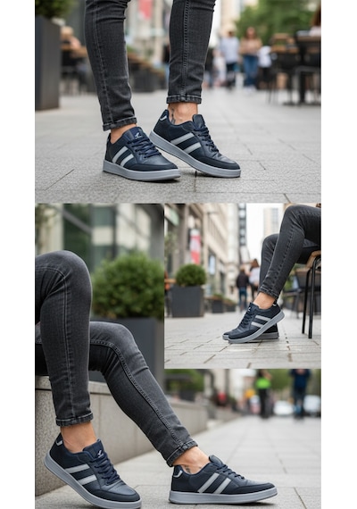 Fore Sport Erkek Günlük Yürüyüş Spor Ayakkabı Suni Deri, Hafif, Rahat, Darbe Emici Sneaker Lacivert Beyaz