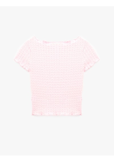Koton Bürümcük Kumaş Slim Fit Kısa Kollu Omzu Açık Kayık Yaka Bluz Pembe 6sak10364ek Gül