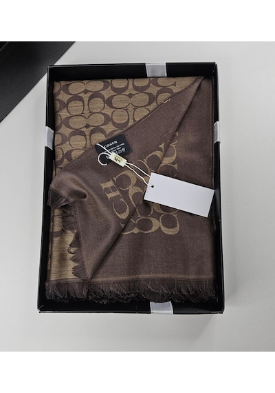 C Desen Yün İpek Şal İnce Kumaş Çift Taraflı Silk Scarfs Kahverengi