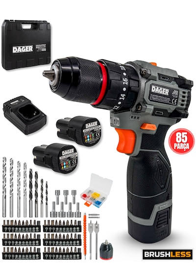 Dager BOLT 16.8V Kömürsüz Darbeli Şarjlı Matkap Vidalama Seti | 60Nm | Çift Akü + 85 Parça Aksesuar + Hızlı Şarj | Gri Dager BOLT 16.8V Kömürsüz Darbeli Şarjlı Matkap Vidalama Seti | 60Nm | Çift Akü + 85 Parça Aksesuar + Hızlı Şarj | Gri