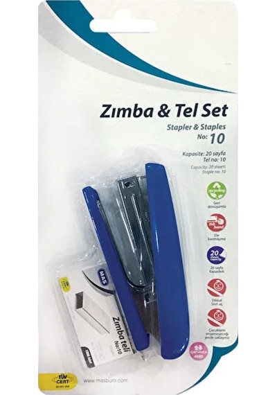 Zımba Ve Tel Seti - No:10, Ofis, Okul Ve Ev Kullanımı İçin Metal Zımba, Mavi Renk