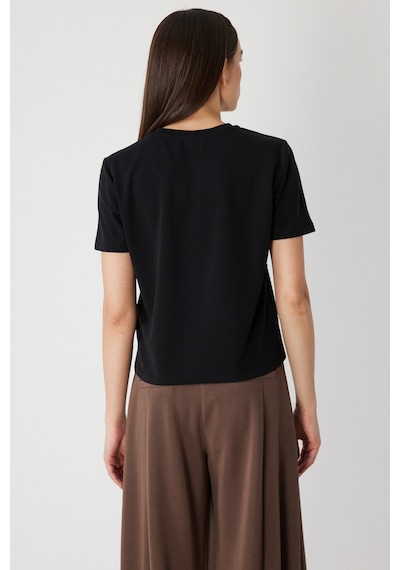 On Kadın Dikiş Detaylı Sıfır Yaka T-shirt 71458 Siyah Siyah