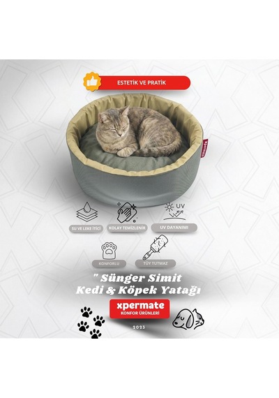 Kedi Ve Köpek Yatağı Küçük Irk Köpek Yuvası Sünger Simit Antrasit Bej, 45 Cm