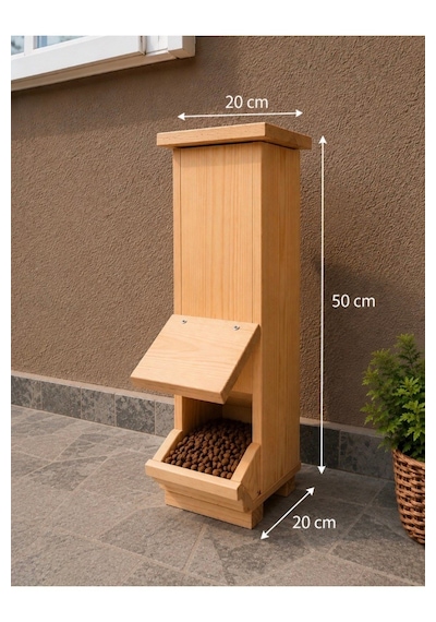 Reyo Narım Kedi Mama İstasyonu Ahşap Su Geçirmez İç Ve Dış Mekan Mama Standı 50x20x20 Cm