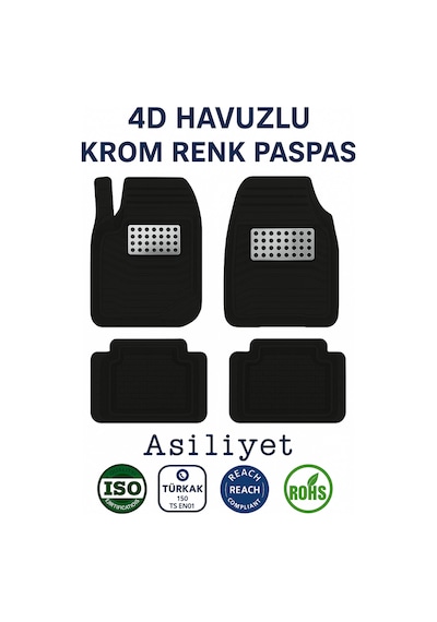 Tofaş Kartal Hasırlı 4d Havuzlu Krom Oto Paspası
