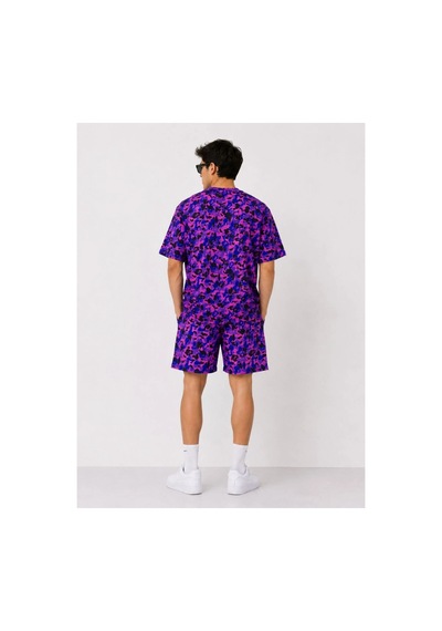 Butik İstanbul Erkek Oversize Kalıp Pubg Bape X Shark Nakışlı Cepli Şort Takım - Mor