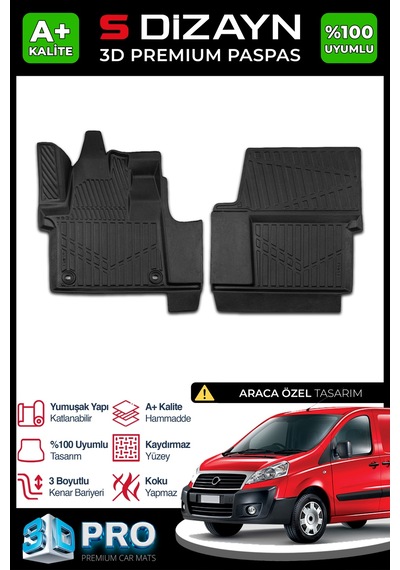Fiat Scudo 3d Pro Havuzlu Paspas Ön 2'li 2007-2016 A+ Kalite 3ds-sdz040