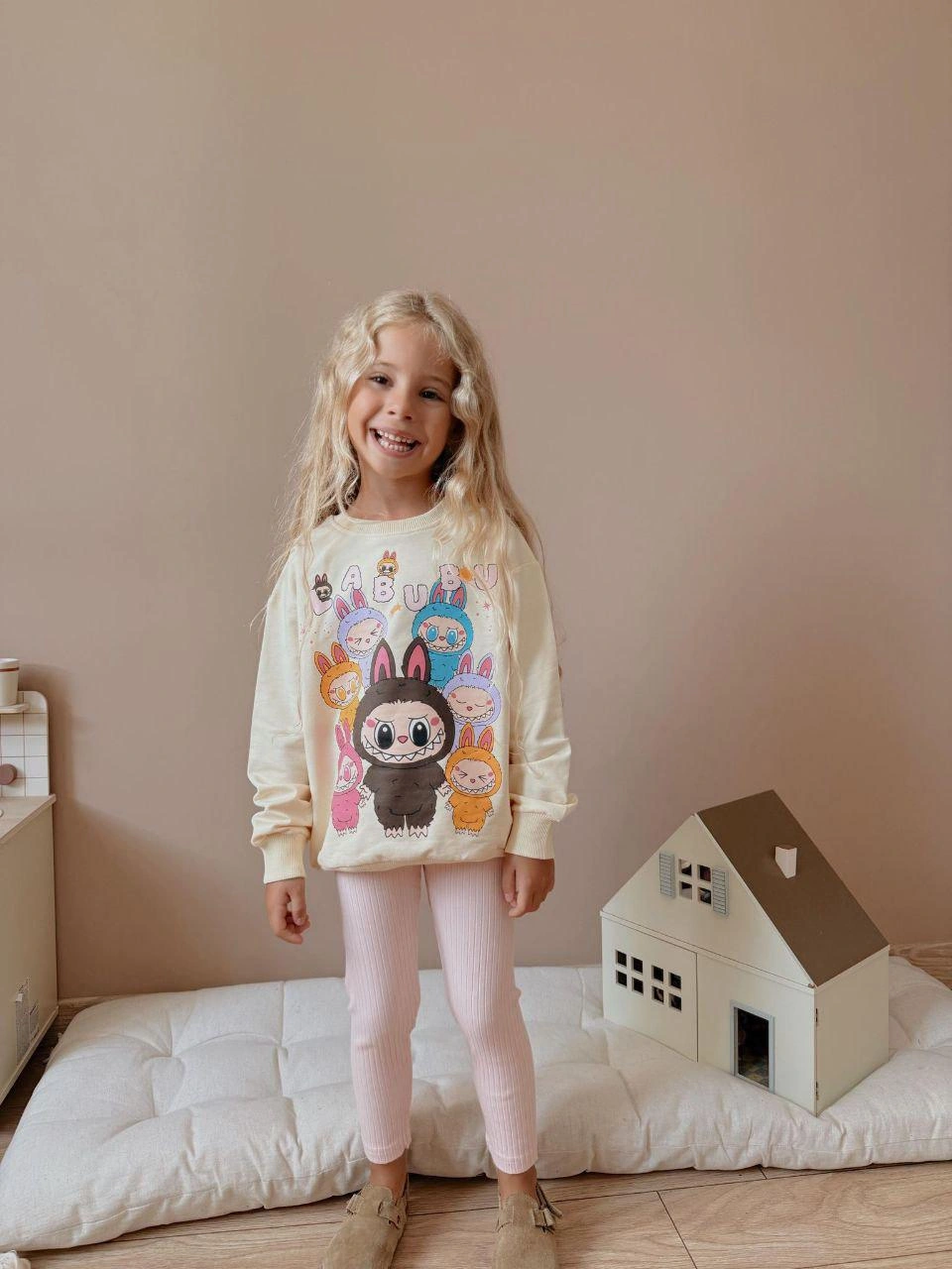 Cg Kids Labubu Baskılı Eşofman 2 Iplik Kız Çocuk Taytlı Alt Üst Takım Pembe