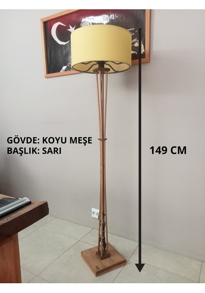 Ahşap Ayaklı Koyu Meşe Sarı Lambader