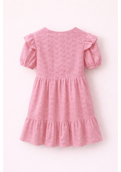 Kız Çocuk Pembe Fisto Kumaş Düğmeli Yazlık Elbise 12528 Pembe