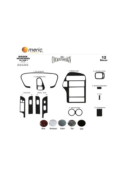 Meriç® Nissan Pathfinder Ön Torpido Kaplama 12 Parça 1996-2001 (537198937)